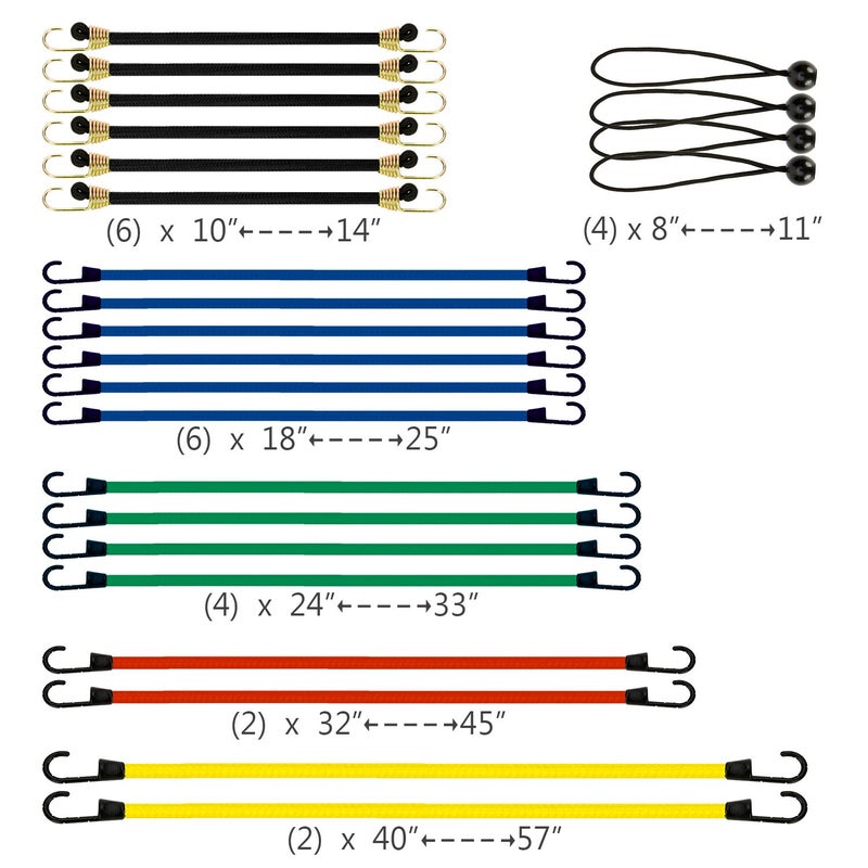 EFFICERE 24-Piece Premium Bungee Cord Assortment in Storage Jar - Includes 10â€, 18â€, 24â€, 32â€, 40â€ Bungee Cords and 8â€ Canopy/Tarp Ball Ties - Image 2